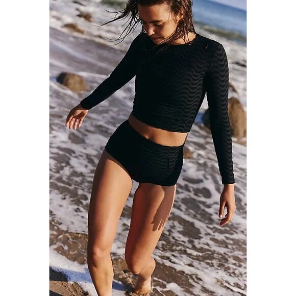 Free People Black Wave Textured Bikini Set - Picture 1 of 6